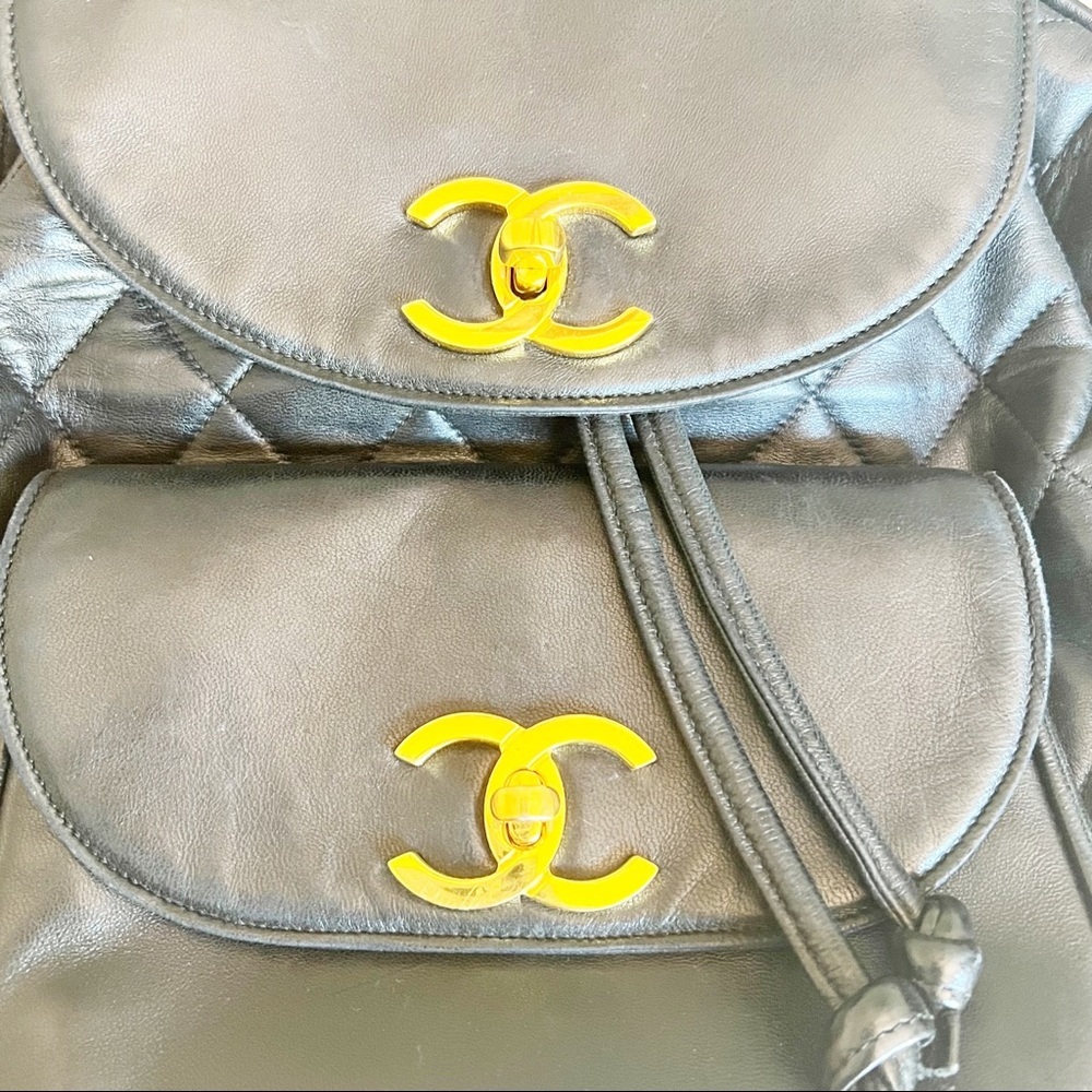 Chanel Vintage Quilted CC Black Lambskin Backpack - Picture 6 of 14